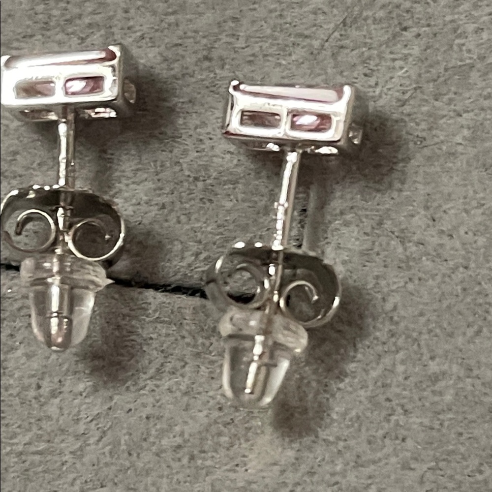 Diamonique Pink and Silver Stud Earrings - Picture 3 of 5
